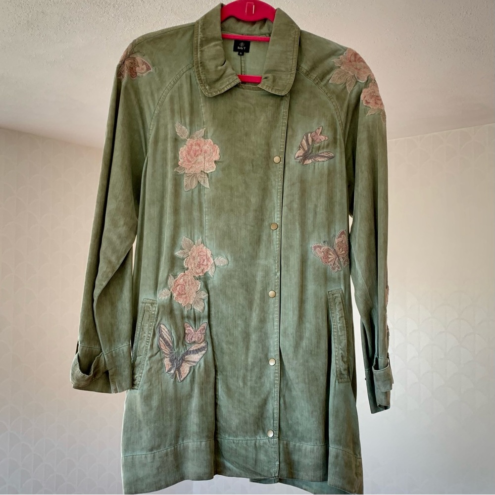 Boho-Elegance Floral Embroidered Dyeing Army Green Jacket